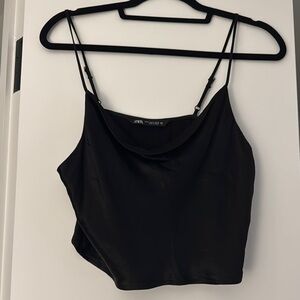 Zara Black Asymmetrical Crop Camisole Sleeveless Top